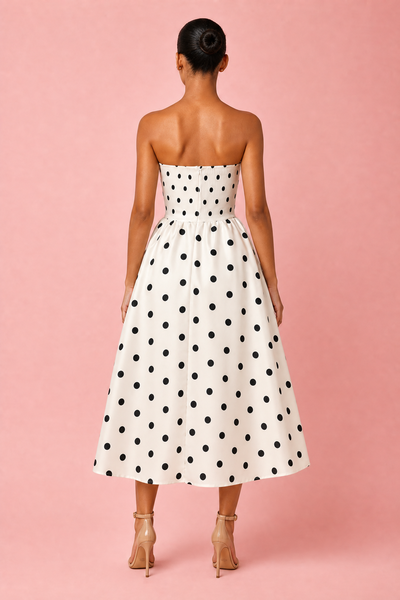 Polka Dot Strapless Midi Dress
