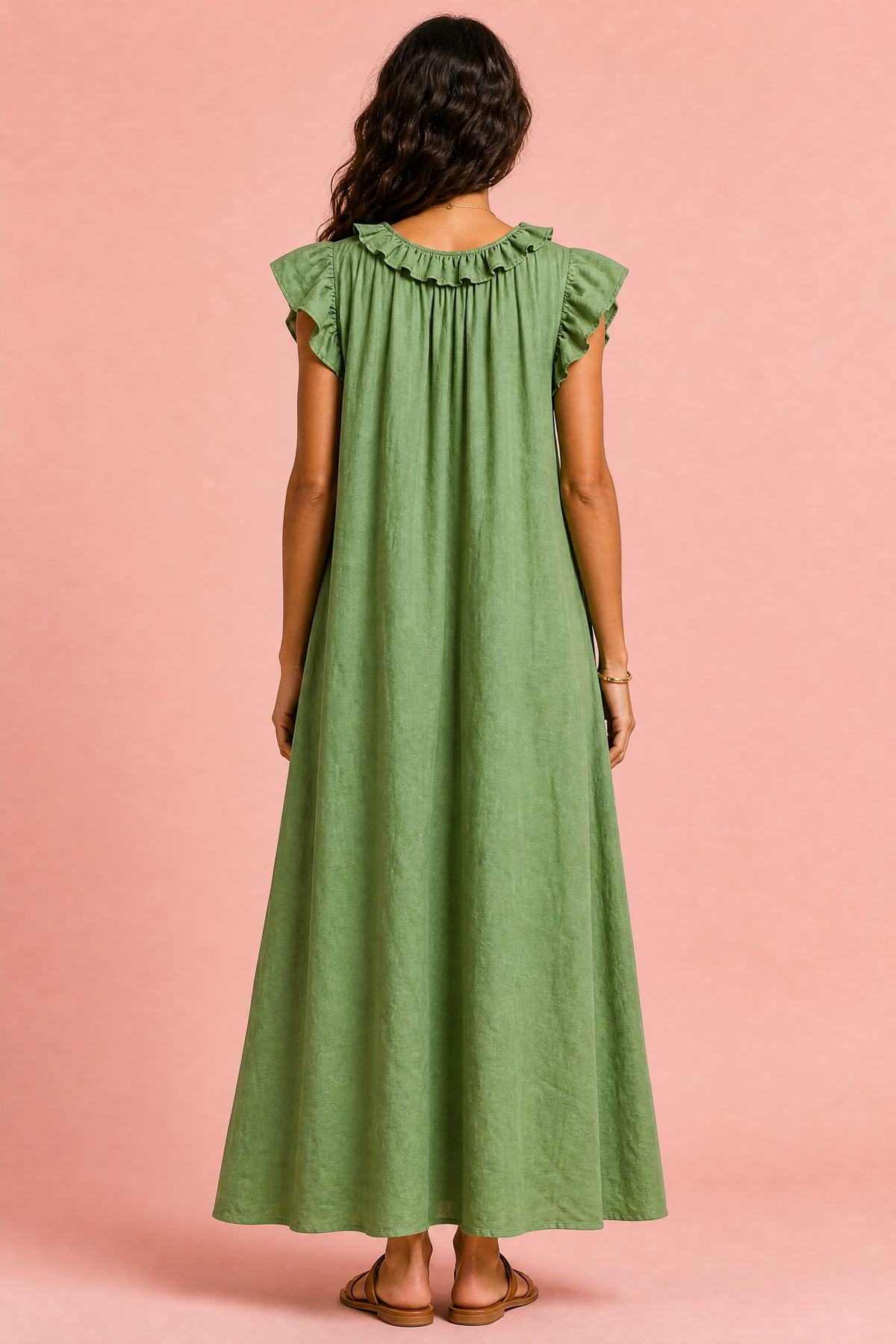 Full Size Ruffled V-Neck Cap Sleeve Maxi Dress Plus Size