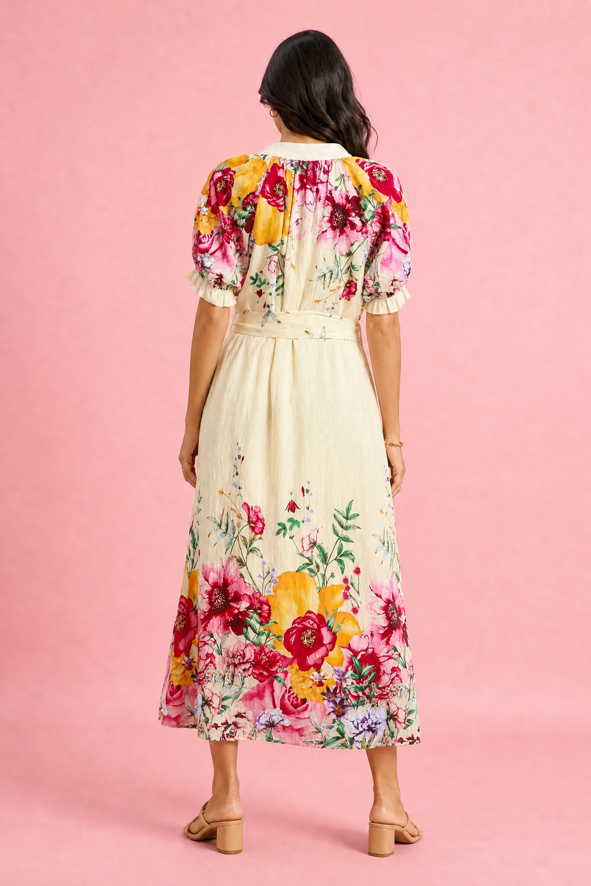 Umgee Mix Floral Border Print Midi Dress