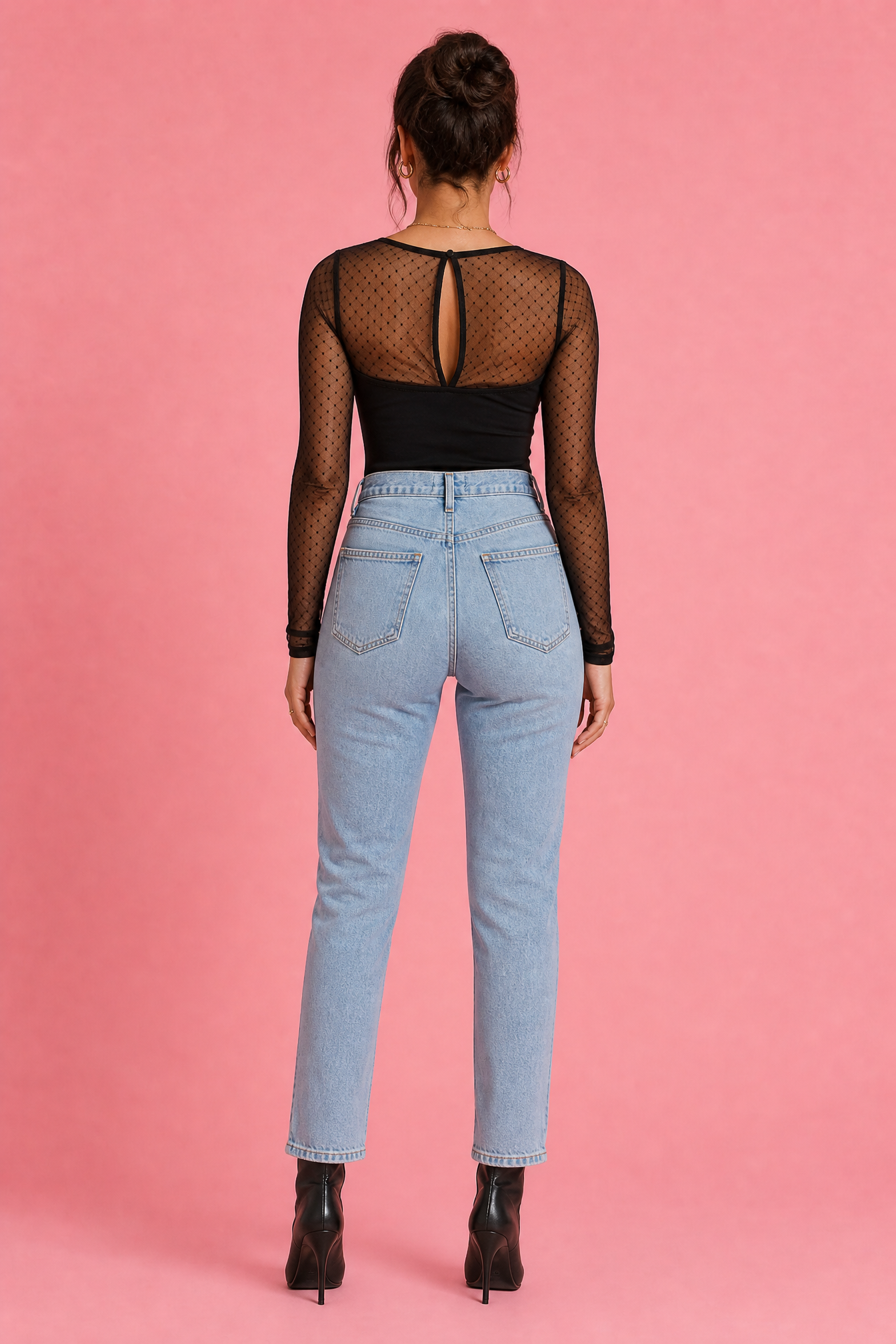Mesh Sleeve Square Neck Bodysuit