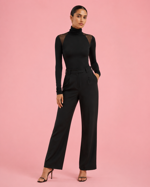 Mesh Shoulder Turtleneck Bodysuit