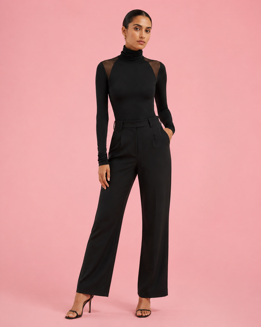 Mesh Shoulder Turtleneck Bodysuit