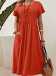 Full Size Round Neck Short Sleeve Midi Dress Plus Size