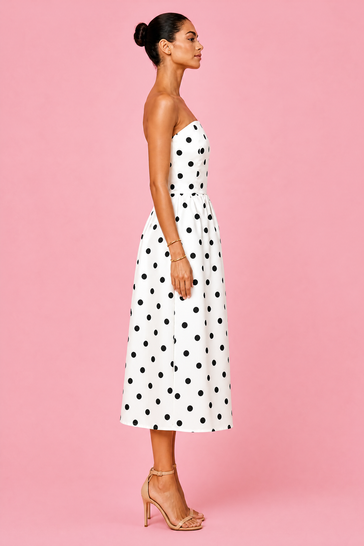 Polka Dot Strapless Midi Dress