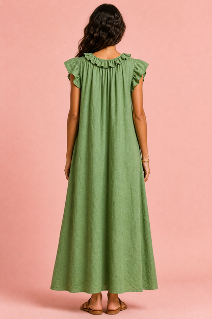 Full Size Ruffled V-Neck Cap Sleeve Maxi Dress Plus Size