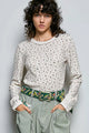 POL Ribbed Knit Floral Crew Neck Long Sleeve Top
