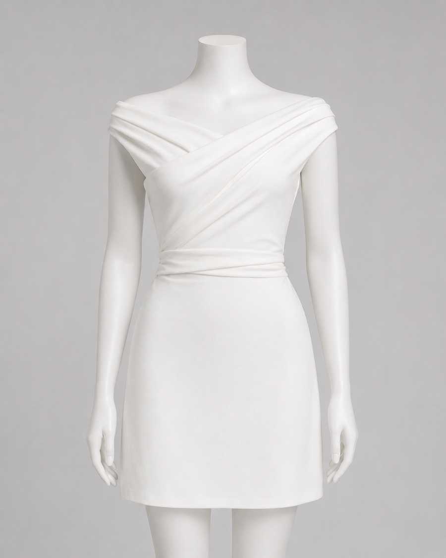 Elegant Off-Shoulder Draped Mini Dress