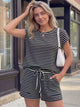 Striped Round Neck Tee and Shorts Set