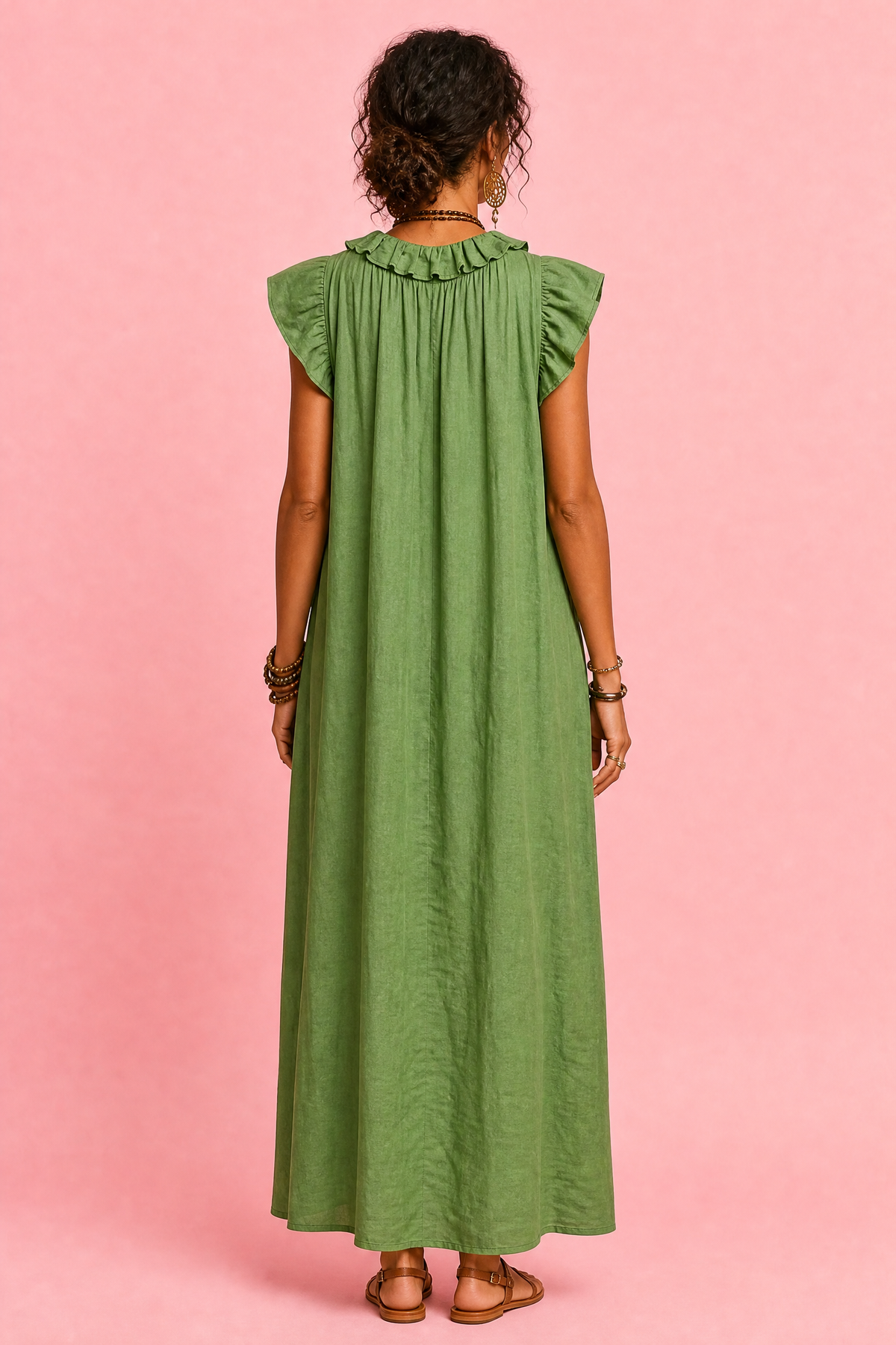 Full Size Ruffled V-Neck Cap Sleeve Maxi Dress Plus Size