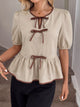 Bow Front Ruffle Hem Blouse