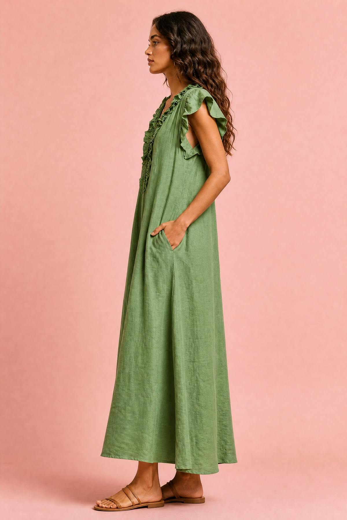 Full Size Ruffled V-Neck Cap Sleeve Maxi Dress Plus Size