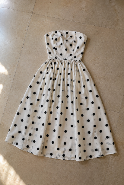 Polka Dot Strapless Midi Dress