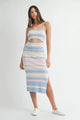 MABLE Multi Color Striped Front Cutout Knit Midi Dress