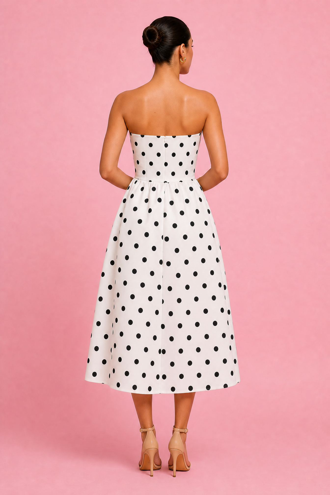 Polka Dot Strapless Midi Dress