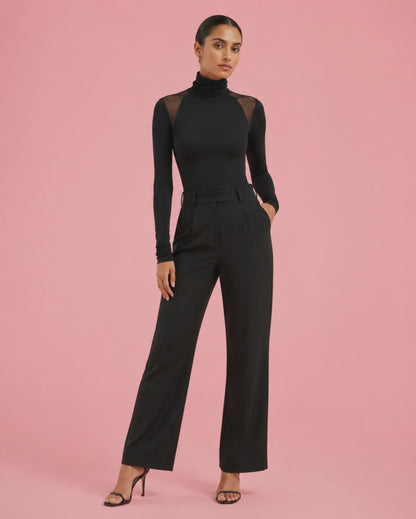 Mesh Shoulder Turtleneck Bodysuit